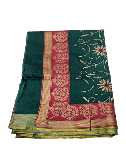Rama Green Gadwal Embroidery Sarees-2