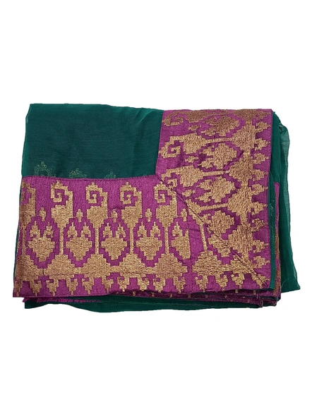 Chiffon Embroidered Patch Saree In Green-2