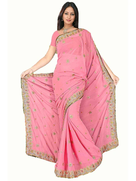 Georgette Embroidered Saree In Dusty Lavender-1