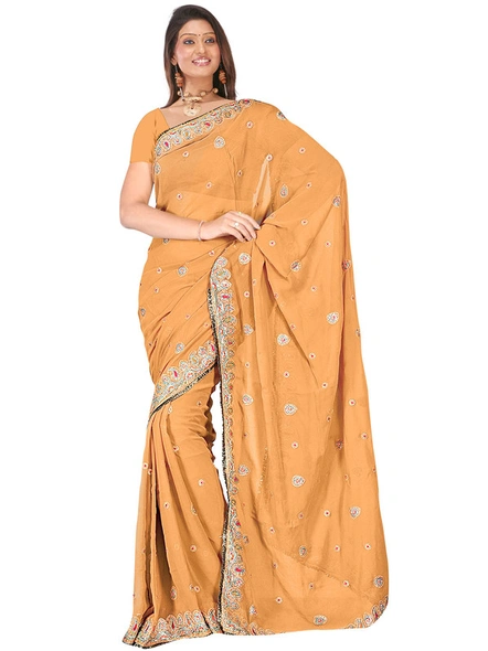 Georgette Embroidered Saree In Beigh-469C
