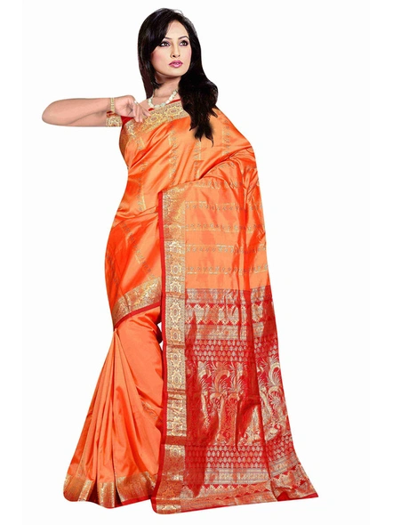 Pure Silk Handloom Woven Kanjiwaram Saree In Peach Orange-443