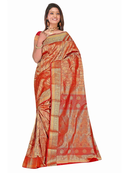 Pure Silk Handloom Woven Kanjiwaram Brocket Saree In Redish Maroon-444