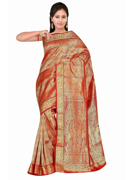 Pure Silk Handloom Woven Kanjiwaram Brocket Saree In Maroon-1