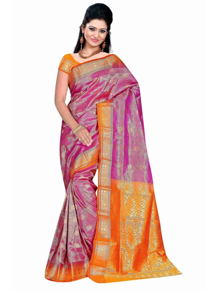 Pure Silk Handloom Woven Kanjiwaram Brocket Saree In Purple-449