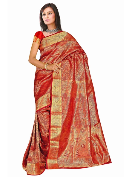 Pure Silk Handloom Woven Kanjiwaram Brocket Saree In Maroon-1