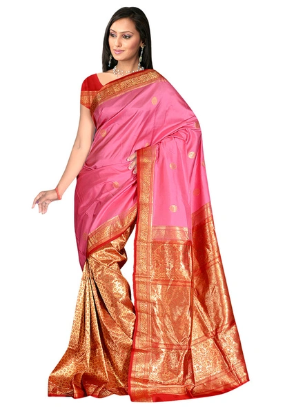 Pure Silk Handloom Woven Kanjiwaram Saree In Dusty pink-1