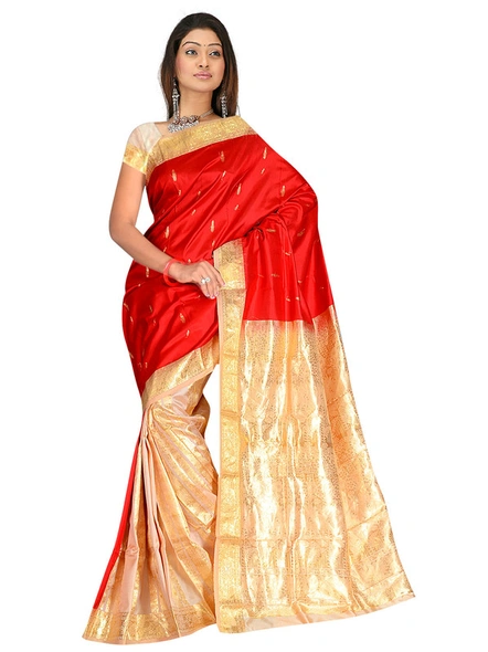 Red To Cream Pure Silk Handloom Woven Kanjiwaram Saree-460