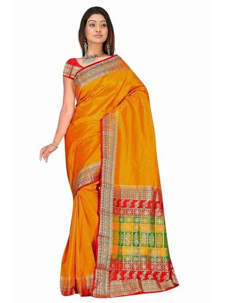 Pure Silk Handloom Woven Kanjiwaram Saree In Mustard-1
