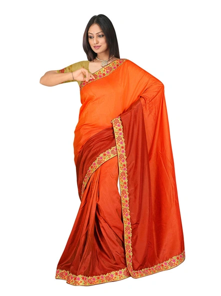 Orange To Brown Half Half Silk Saree-1