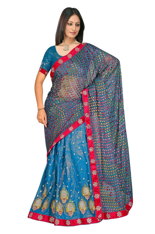 Georgette Brasso Embroidered Saree In Rama 1370-1370