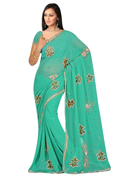 Rama Green Hand Embroidery Georgette sarees-1747
