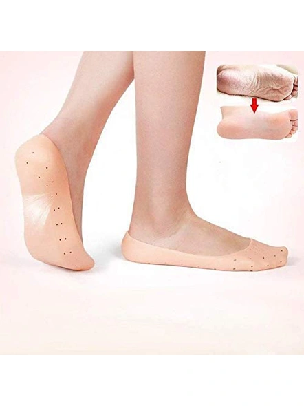 Anti Crack Full Length Silicone Foot Protector Moisturizing Socks for Foot-Care and Heel Cracks For Men And Women - (Free Size) (Pair of 2) G38A-3