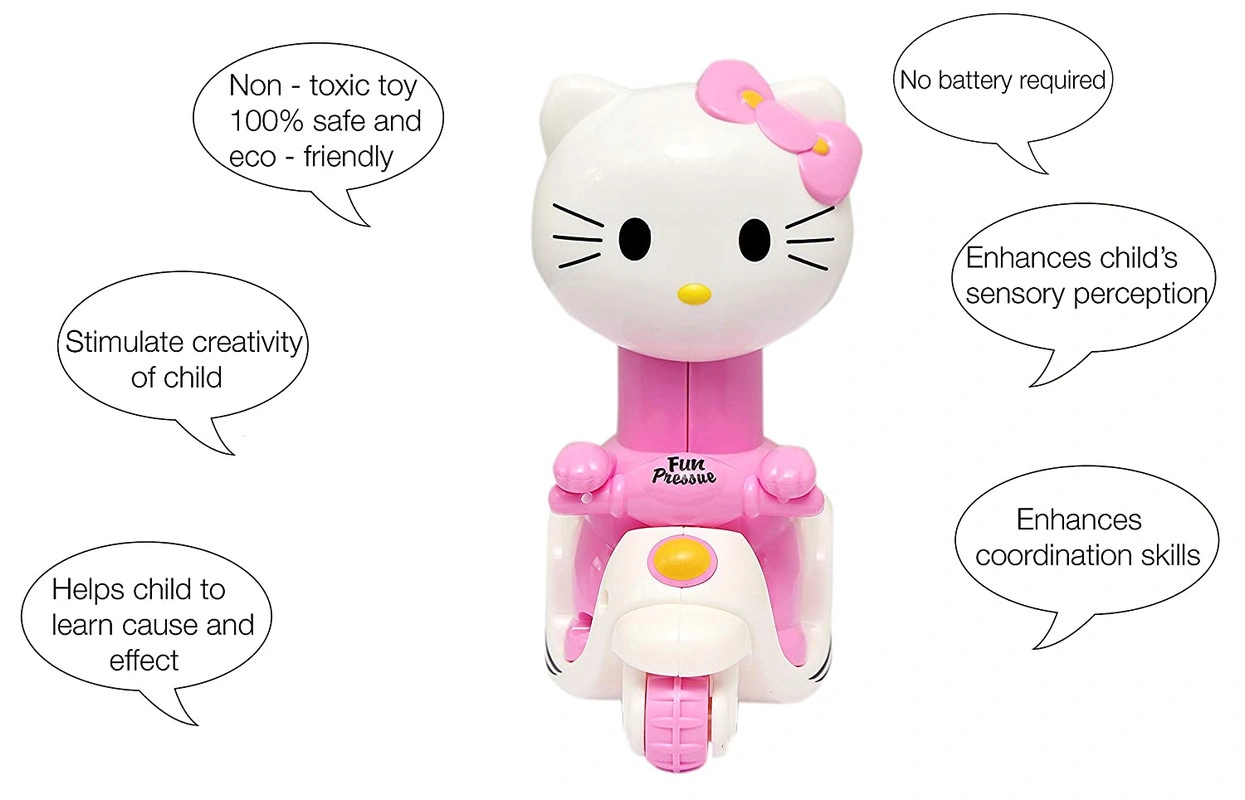 Press and Go Hello Kitty Toy for Kids (1 Piece) ( Baby Pink Colour) G237-3