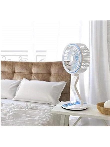 Powerful Rechargeable Multifunction Table Cum Wall AC DC Fan with 21 SMD LED | Folding fan with LED light G257-3