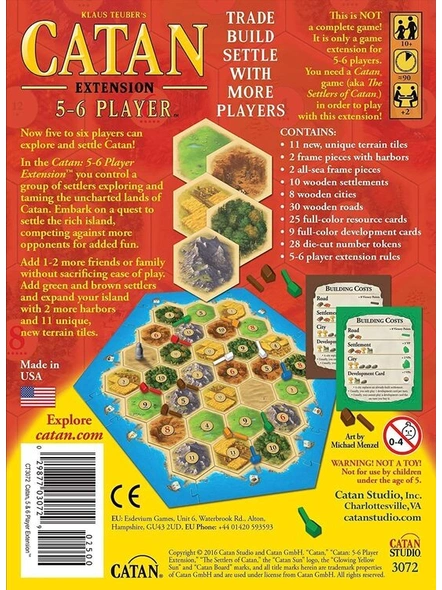 Catan Extension 5-6 Player Extension, Board Game, Card Game for Family, Friends, Kids, Children G290-3