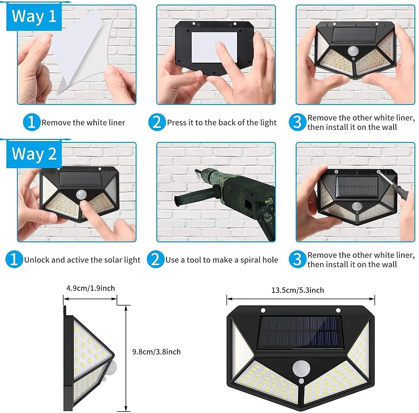 Solar Lights for Garden 100 LED Motion Sensor Security Lamp for Home and Garden,Outdoors | Bright Solar Wireless Security Motion Sensor 100 Led Night Light set of 2 G265A-2