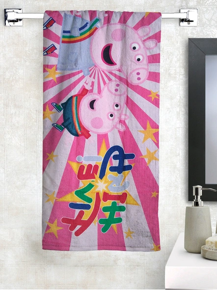 Athom Trendz Peppa Pig High Five Kids Bath Towel 350 GSM 60x120 cm (Pink)(SKU-L37)-L37