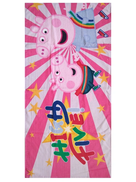 Athom Trendz Peppa Pig High Five Kids Bath Towel 350 GSM 60x120 cm (Pink)(SKU-L37)-2