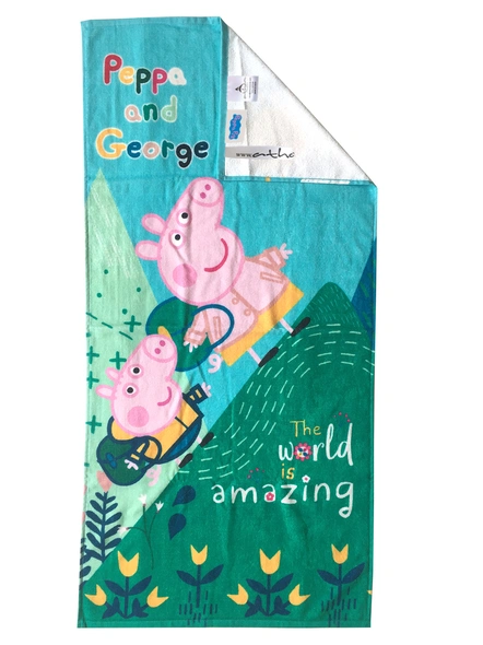 Athom Trendz Peppa Pig Amazing World Kids Bath Towel 350 GSM 60x120 cm (Blue)(SKU-L38)-3