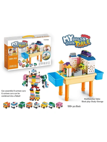 Build and learn table, building blocks kit 1000 piece building blocks compatible bricks toy (2-in-1 block table)- Multi color G317-1