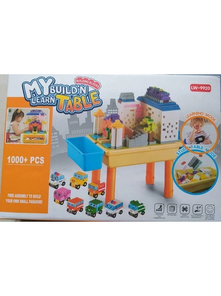 Build and learn table, building blocks kit 1000 piece building blocks compatible bricks toy (2-in-1 block table)- Multi color G317-2