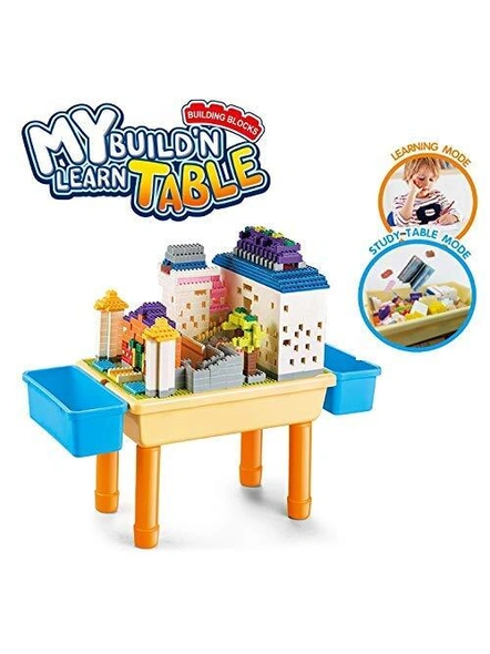 Build and learn table, building blocks kit 1000 piece building blocks compatible bricks toy (2-in-1 block table)- Multi color G317-3