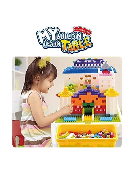 Build and learn table, building blocks kit 1000 piece building blocks compatible bricks toy (2-in-1 block table)- Multi color G317-4