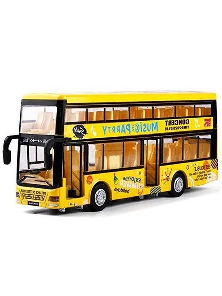 Luxury Bus Toy Imported Die-Cast Double Decker Metal Bus 7.5 inch Luxury Bus 4 Wheel Drive Metal Car Pull Back with 3 Openable Doors &amp; Light, Music Great Gift for Boys and Girls Above 4 Years Old Best Gift G325-G325