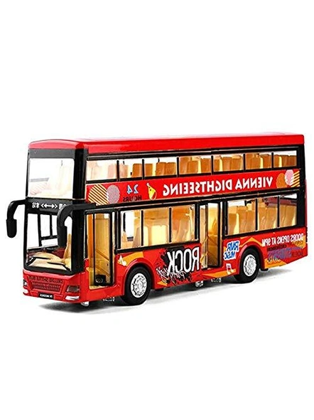 Luxury Bus Toy Imported Die-Cast Double Decker Metal Bus 7.5 inch Luxury Bus 4 Wheel Drive Metal Car Pull Back with 3 Openable Doors &amp; Light, Music Great Gift for Boys and Girls Above 4 Years Old Best Gift G325-2