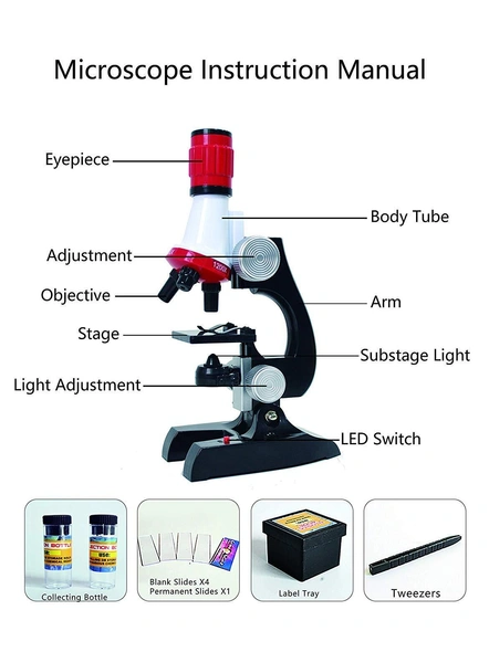 Plastic kids Educational Microscope With Led 100x 400x and 1200x Magnification Science Kits, Multicolour G351-1
