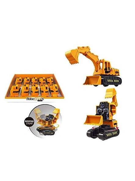 2 in 1 Transformer Stunt Road Truck Push and Go Friction Powered Construction Site 360 Degree Rotating Excavator Toy Road Truck with Movable Parts G361-G361