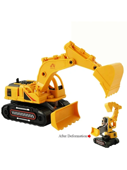 2 in 1 Transformer Stunt Road Truck Push and Go Friction Powered Construction Site 360 Degree Rotating Excavator Toy Road Truck with Movable Parts G361-2