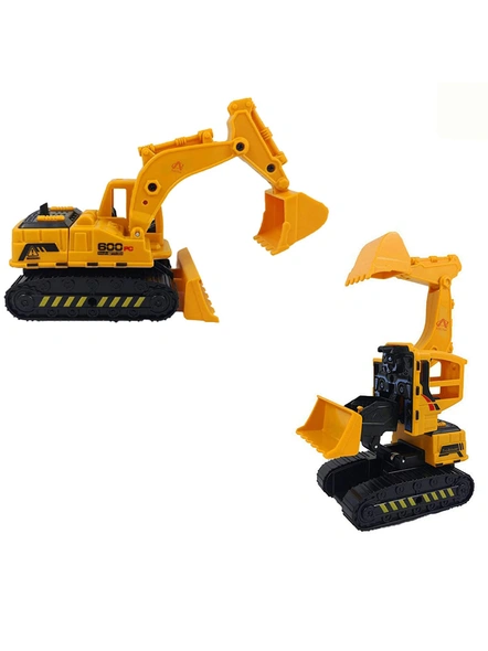 2 in 1 Transformer Stunt Road Truck Push and Go Friction Powered Construction Site 360 Degree Rotating Excavator Toy Road Truck with Movable Parts G361-4