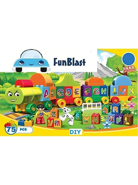 Alphabet Train Set for Kids - Educational Model Vehicle Toys Blocks / Educational Learning Toy for Kids - 75 Pcs - Multi Color G375-1