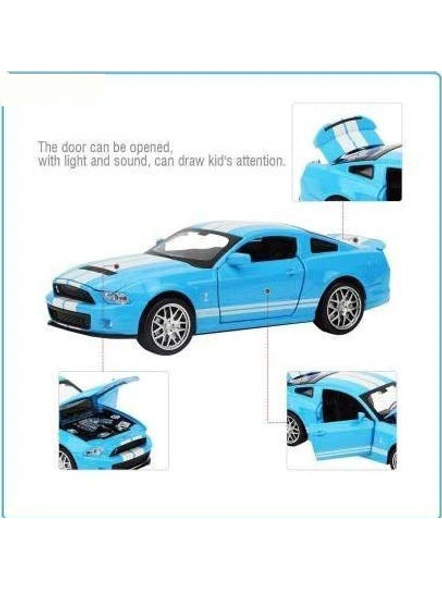 1:32 Scale Diecast Metal Shelby GT500 Cobra Pull Back Car Toy with Openable Doors, Light and Sound Effects (Multi Color) G385-3