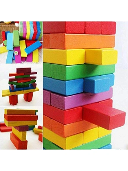 Classic Hardwood Blocks, Colorful Stacking Tower Game, Wooden Building Blocks Puzzle 54 Pcs Challenging 4pcs Dice Wooden Stacking Game Maths for Kids Ages 6 and Up Adults G391-5