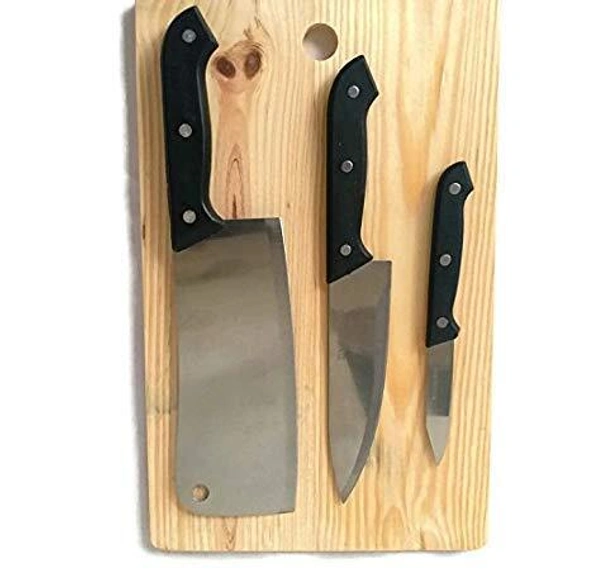 Wooden Chopping Board with Knife Set and Scissor, 6 Piece