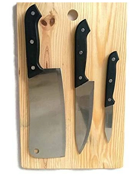 Wooden Chopping Board with Knife Set and Scissor, 6 Piece Stainless Steel Kitchen Knife Knives Set with Knife Scissor G398-4