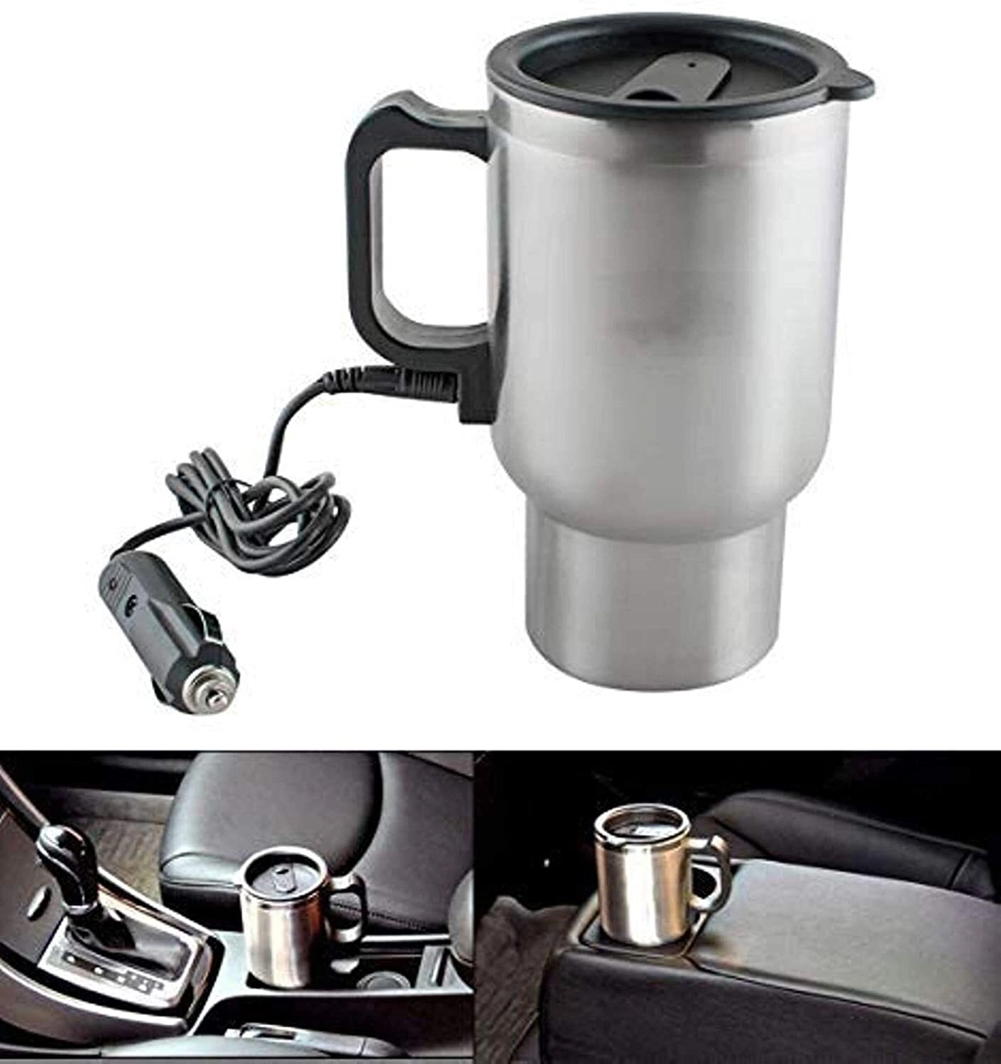 Premium Photo  Modern metal electric car mug thermos with cable