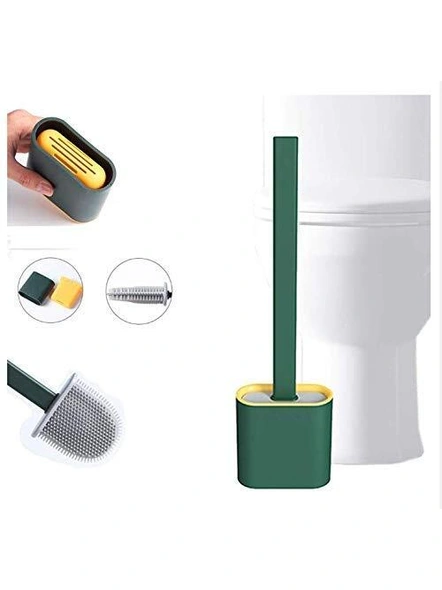 Silicon Toilet Brush with Slim Holder Flex Toilet Brush Anti-drip Set Toilet Bowl Cleaner Brush, No-Slip Long Handle Soft Silicone Bristle Clean Toilet Corner Easily G414-1