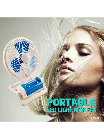 Mini Portable USB Rechargeable 2 Speed Table Tower Desk Fan With In Built LED Light (Colors May Vary) G461-3