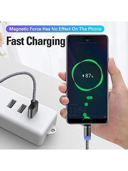 360 Degree Magnetic Charging Cable, Nylon Wire 3 Metal Jack Cable, Type-C, Micro-USB, iOS Jack Cable for All Type-C, Micro-USB Smartphone and iOS Devices G465-1