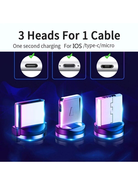 360 Degree Magnetic Charging Cable, Nylon Wire 3 Metal Jack Cable, Type-C, Micro-USB, iOS Jack Cable for All Type-C, Micro-USB Smartphone and iOS Devices G465-2