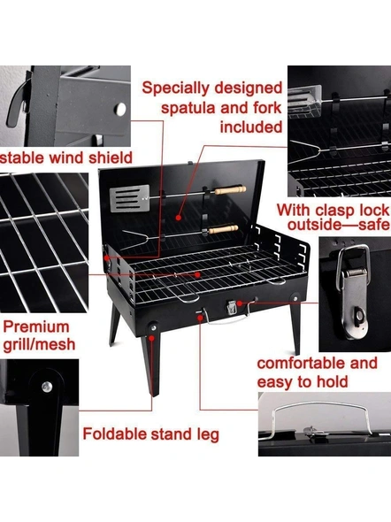 Portable Briefcase Style Folding BBQ Toaster Charcoal Base Barbecue Tandoor Grill Barbecue BBQ Oven Stand Table Top BBQ Grill for Indoor and Outdoor Garden Traveling Picnic Cooking use G467-1