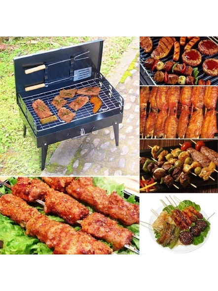 Portable Briefcase Style Folding BBQ Toaster Charcoal Base Barbecue Tandoor Grill Barbecue BBQ Oven Stand Table Top BBQ Grill for Indoor and Outdoor Garden Traveling Picnic Cooking use G467-2