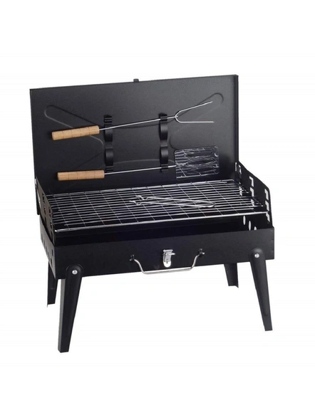 Portable Briefcase Style Folding BBQ Toaster Charcoal Base Barbecue Tandoor Grill Barbecue BBQ Oven Stand Table Top BBQ Grill for Indoor and Outdoor Garden Traveling Picnic Cooking use G467-5