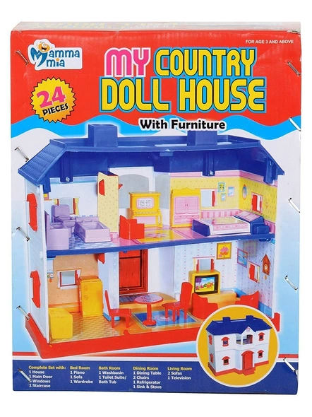 My country doll house play sets with living room, bedroom, bathroom, dining room (24 pieces) - Multi color G484-1