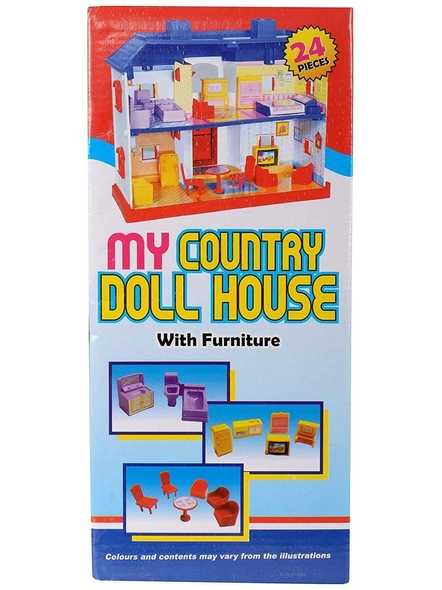 My country doll house play sets with living room, bedroom, bathroom, dining room (24 pieces) - Multi color G484-3