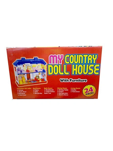My country doll house play sets with living room, bedroom, bathroom, dining room (24 pieces) - Multi color G484-4