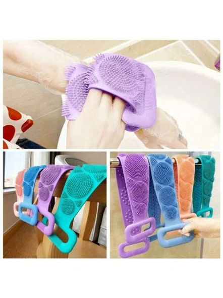 Silicone Bath Body Brush Shower Belt With Leaf soap Stand Dish (Multi Color) G249-8